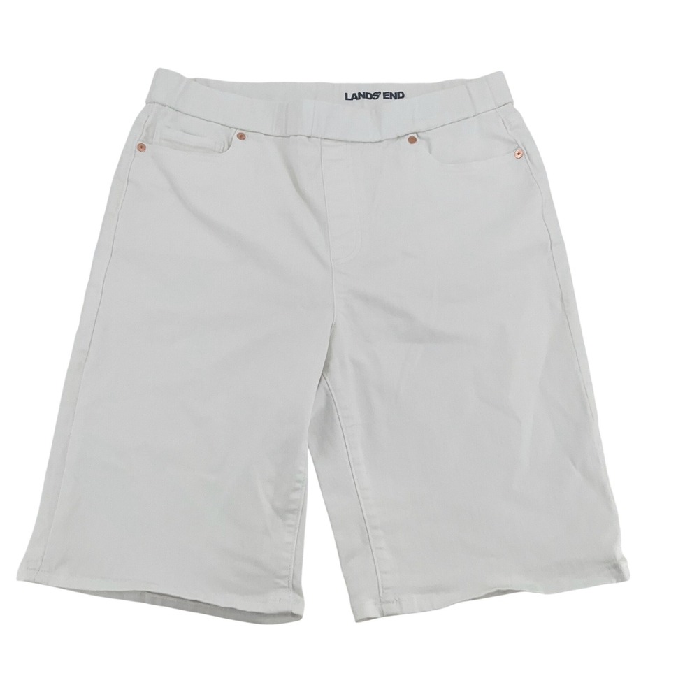 Lands End White Denim Bermuda Shorts Womens 14 Pull On Coastal Minimalist